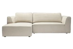 Canapé d'angle gauche design en tissu effet velours texturé beige 3 places GRAMMY