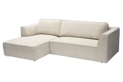 Canapé d'angle gauche design en tissu effet velours texturé beige 3 places GRAMMY