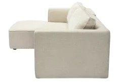 Canapé d'angle gauche design en tissu effet velours texturé beige 3 places GRAMMY