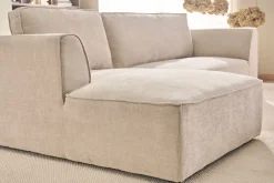 Canapé d'angle gauche design en tissu effet velours texturé beige 3 places GRAMMY