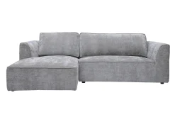 Canapé d'angle gauche design en tissu effet velours texturé gris 3 places GRAMMY