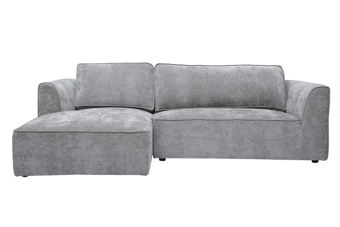 Canapé d'angle gauche design en tissu effet velours texturé gris 3 places GRAMMY