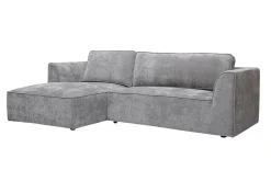 Canapé d'angle gauche design en tissu effet velours texturé gris 3 places GRAMMY