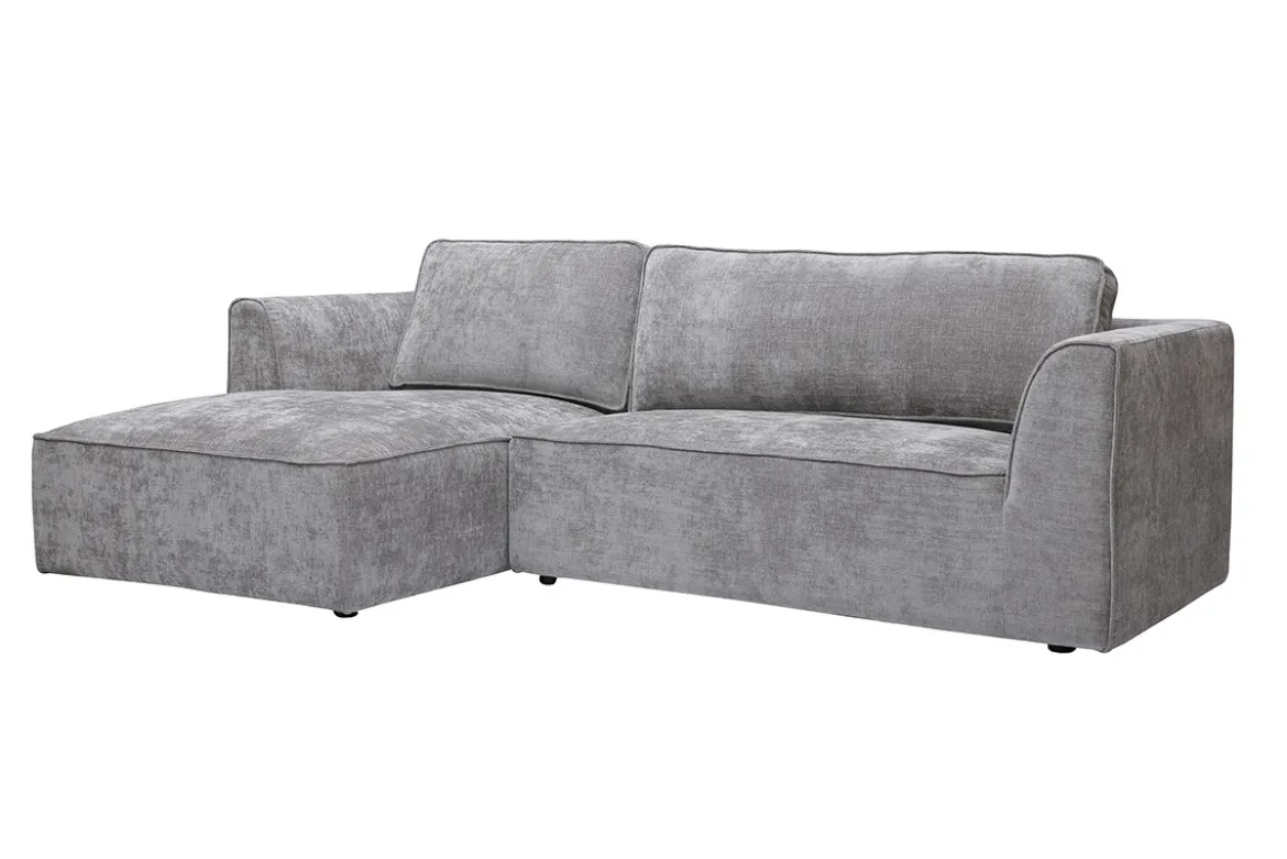 Canapé d'angle gauche design en tissu effet velours texturé gris 3 places GRAMMY