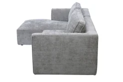 Canapé d'angle gauche design en tissu effet velours texturé gris 3 places GRAMMY