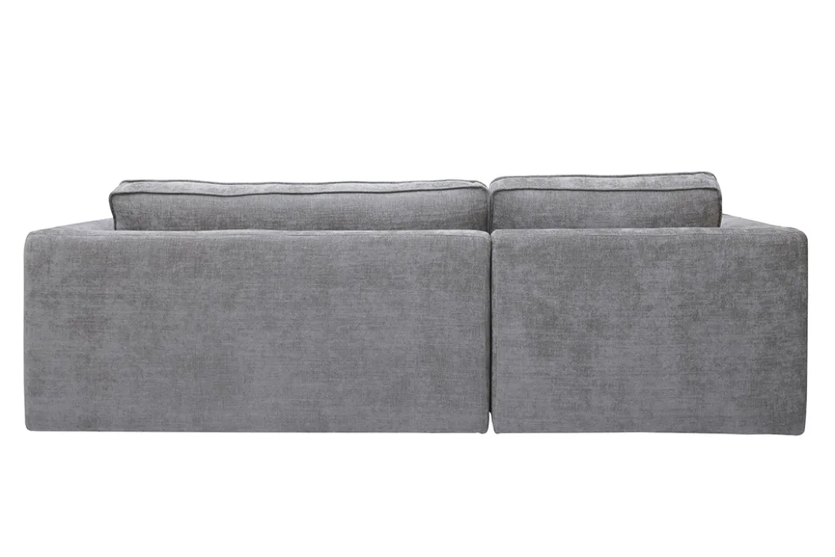 Canapé d'angle gauche design en tissu effet velours texturé gris 3 places GRAMMY