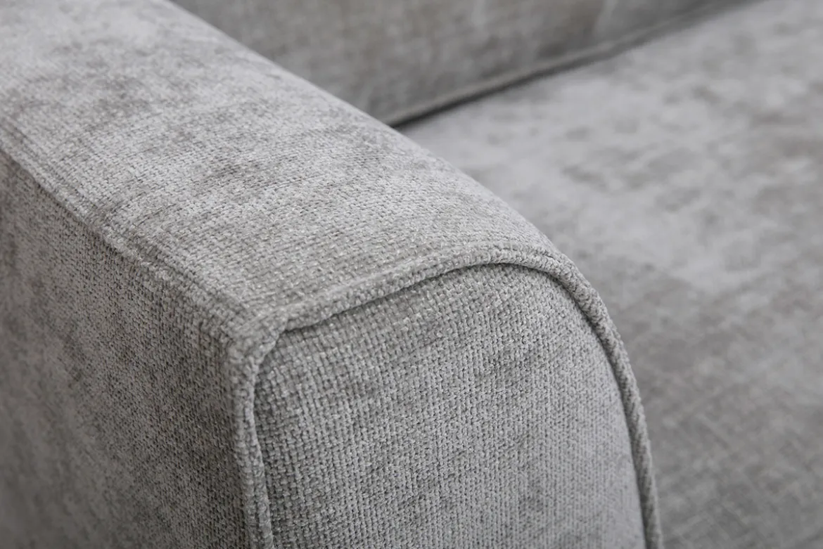Canapé d'angle gauche design en tissu effet velours texturé gris 3 places GRAMMY