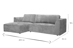 Canapé d'angle gauche design en tissu effet velours texturé gris 3 places GRAMMY
