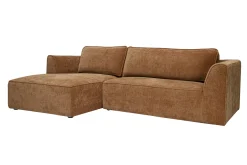 Canapé d'angle gauche design en tissu effet velours texturé terre brûlée 3 places GRAMMY