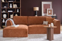 Canapé d'angle gauche design en tissu effet velours texturé terre brûlée 3 places GRAMMY