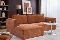 Canapé d'angle gauche design en tissu effet velours texturé terre brûlée 3 places GRAMMY