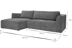 Canapé d'angle gauche design en tissu effet velours texturé terre brûlée 3 places GRAMMY