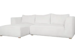 Canapé d'angle gauche design en tissu velours côtelé écru 3-4 places PANAM