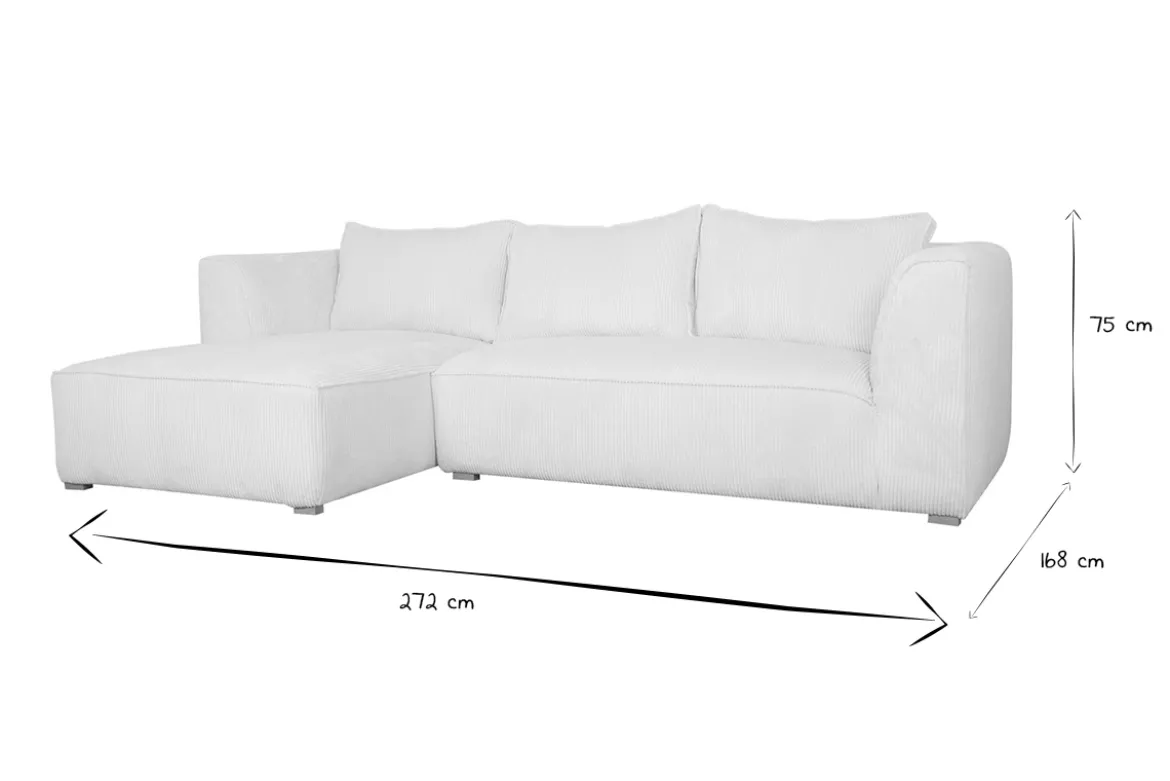 Canapé d'angle gauche design en tissu velours côtelé écru 3-4 places PANAM