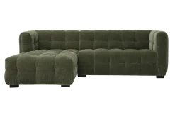 Canapé d'angle gauche design 3 places en tissu effet velours vert kaki CORTO