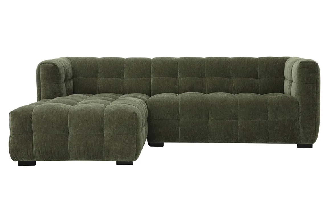 Canapé d'angle gauche design 3 places en tissu effet velours vert kaki CORTO