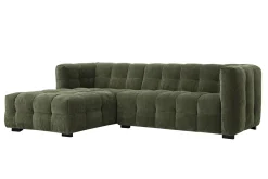 Canapé d'angle gauche design 3 places en tissu effet velours vert kaki CORTO