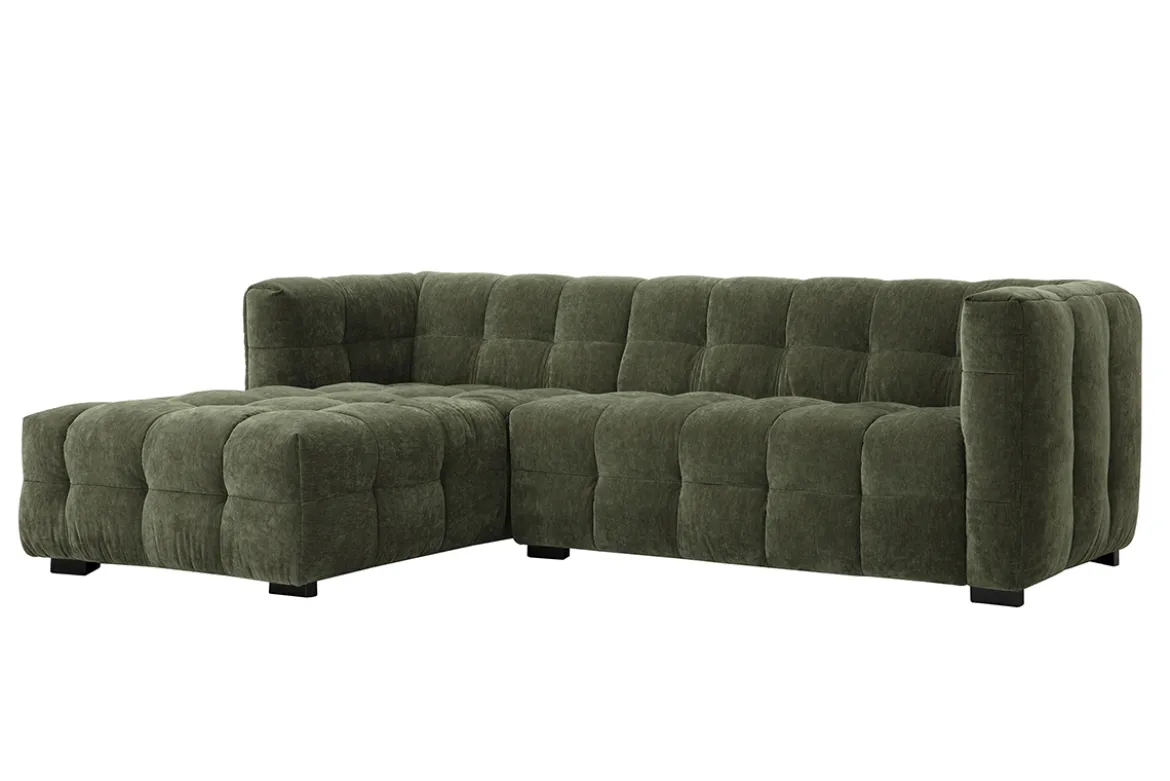 Canapé d'angle gauche design 3 places en tissu effet velours vert kaki CORTO