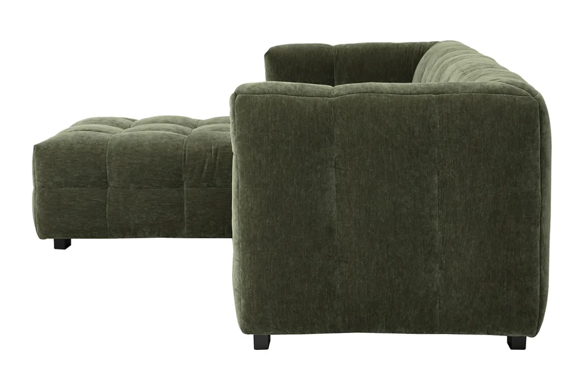 Canapé d'angle gauche design 3 places en tissu effet velours vert kaki CORTO