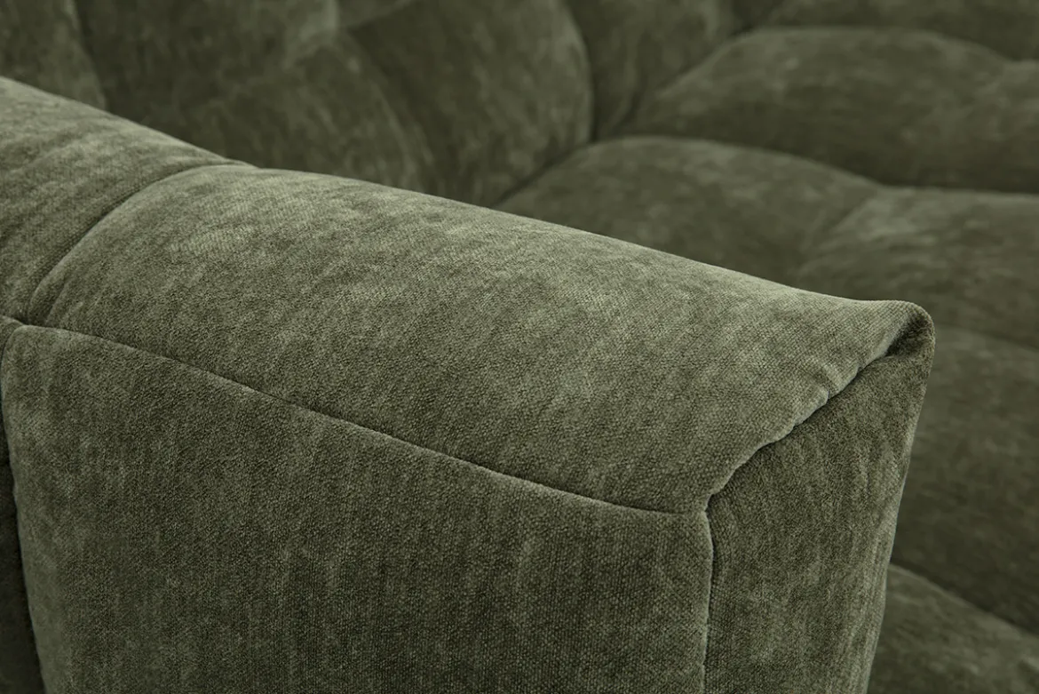Canapé d'angle gauche design 3 places en tissu effet velours vert kaki CORTO