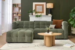 Canapé d'angle gauche design 3 places en tissu effet velours vert kaki CORTO