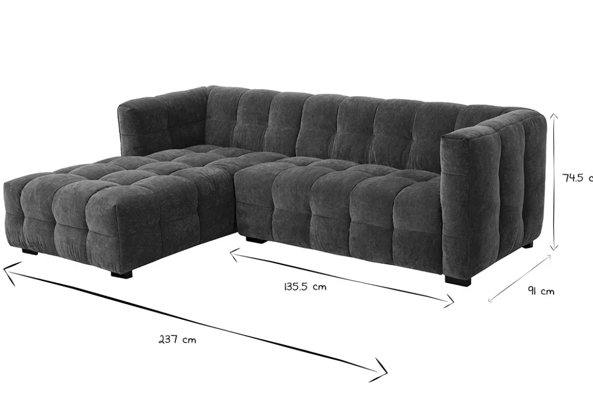 Canapé d'angle gauche design 3 places en tissu effet velours vert kaki CORTO
