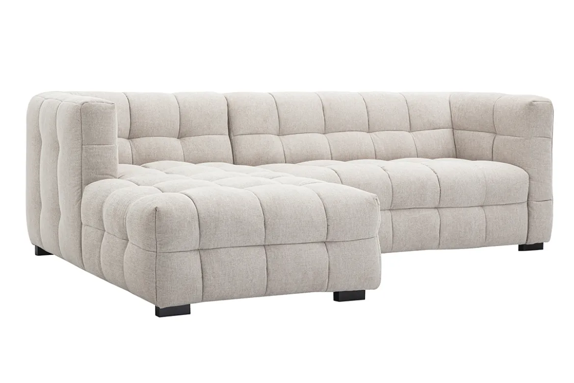 Canapé d'angle gauche design 3 places en tissu effet velours texturé beige CORTO
