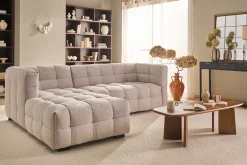 Canapé d'angle gauche design 3 places en tissu effet velours texturé beige CORTO