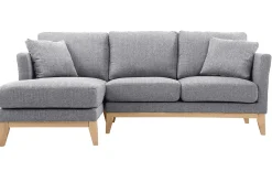 Canapé d'angle gauche déhoussable scandinave 3-4 places en tissu gris clair et bois clair OSLO