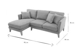 Canapé d'angle gauche déhoussable scandinave 3-4 places en tissu gris clair et bois clair OSLO