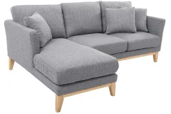 Canapé d'angle gauche déhoussable scandinave 3-4 places en tissu gris clair et bois clair OSLO