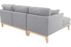 Canapé d'angle gauche déhoussable scandinave 3-4 places en tissu gris clair et bois clair OSLO