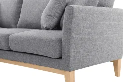 Canapé d'angle gauche déhoussable scandinave 3-4 places en tissu gris clair et bois clair OSLO