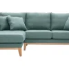 Canapé d'angle gauche déhoussable scandinave en tissu vert de gris et bois clair 3-4 places OSLO