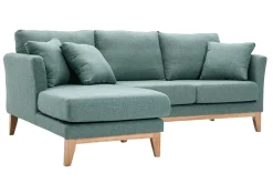 Canapé d'angle gauche déhoussable scandinave en tissu vert de gris et bois clair 3-4 places OSLO