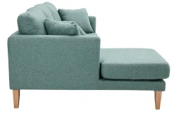Canapé d'angle gauche déhoussable scandinave en tissu vert de gris et bois clair 3-4 places OSLO