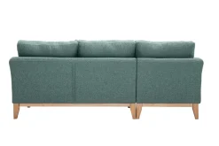 Canapé d'angle gauche déhoussable scandinave en tissu vert de gris et bois clair 3-4 places OSLO