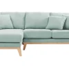 Canapé d'angle gauche déhoussable scandinave en tissu vert lagon et bois clair 3-4 places OSLO