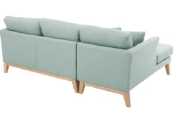 Canapé d'angle gauche déhoussable scandinave en tissu vert lagon et bois clair 3-4 places OSLO