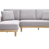 Canapé d'angle gauche 5 places avec rangements en tissu effet velours texturé gris clair et bois clair KOMAO