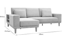 Canapé d'angle gauche 5 places avec rangements en tissu effet velours texturé gris clair et bois clair KOMAO