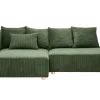 Canapé d'angle gauche 3 places en tissu velours côtelé vert kaki et bois clair HARLEM