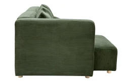Canapé d'angle gauche 3 places en tissu velours côtelé vert kaki et bois clair HARLEM