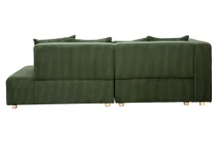 Canapé d'angle gauche 3 places en tissu velours côtelé vert kaki et bois clair HARLEM