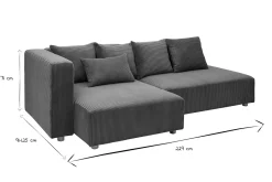 Canapé d'angle gauche 3 places en tissu velours côtelé vert kaki et bois clair HARLEM