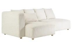 Canapé d'angle gauche 3 places en tissu velours côtelé beige et bois clair HARLEM
