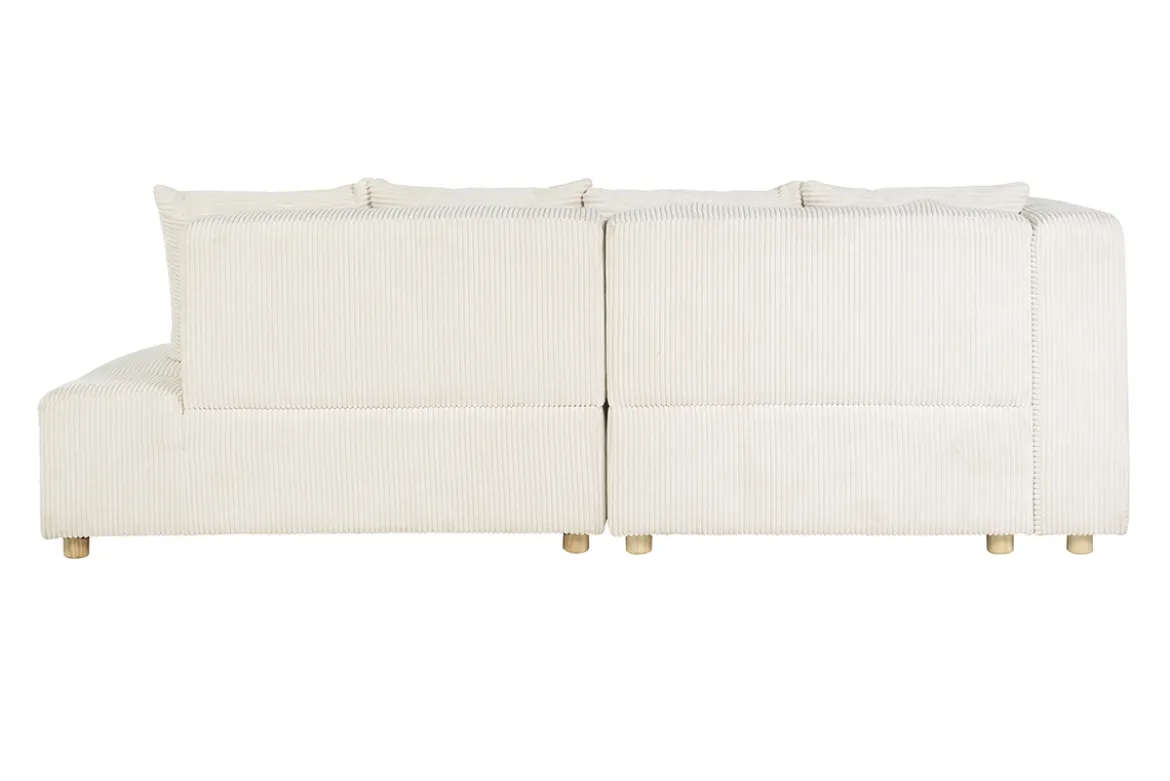 Canapé d'angle gauche 3 places en tissu velours côtelé beige et bois clair HARLEM