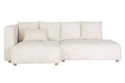 Canapé d'angle gauche 3 places en tissu velours côtelé beige et bois clair HARLEM