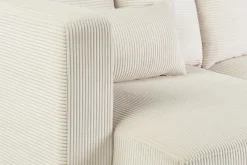 Canapé d'angle gauche 3 places en tissu velours côtelé beige et bois clair HARLEM