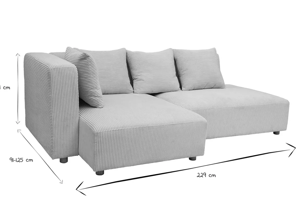 Canapé d'angle gauche 3 places en tissu velours côtelé beige et bois clair HARLEM